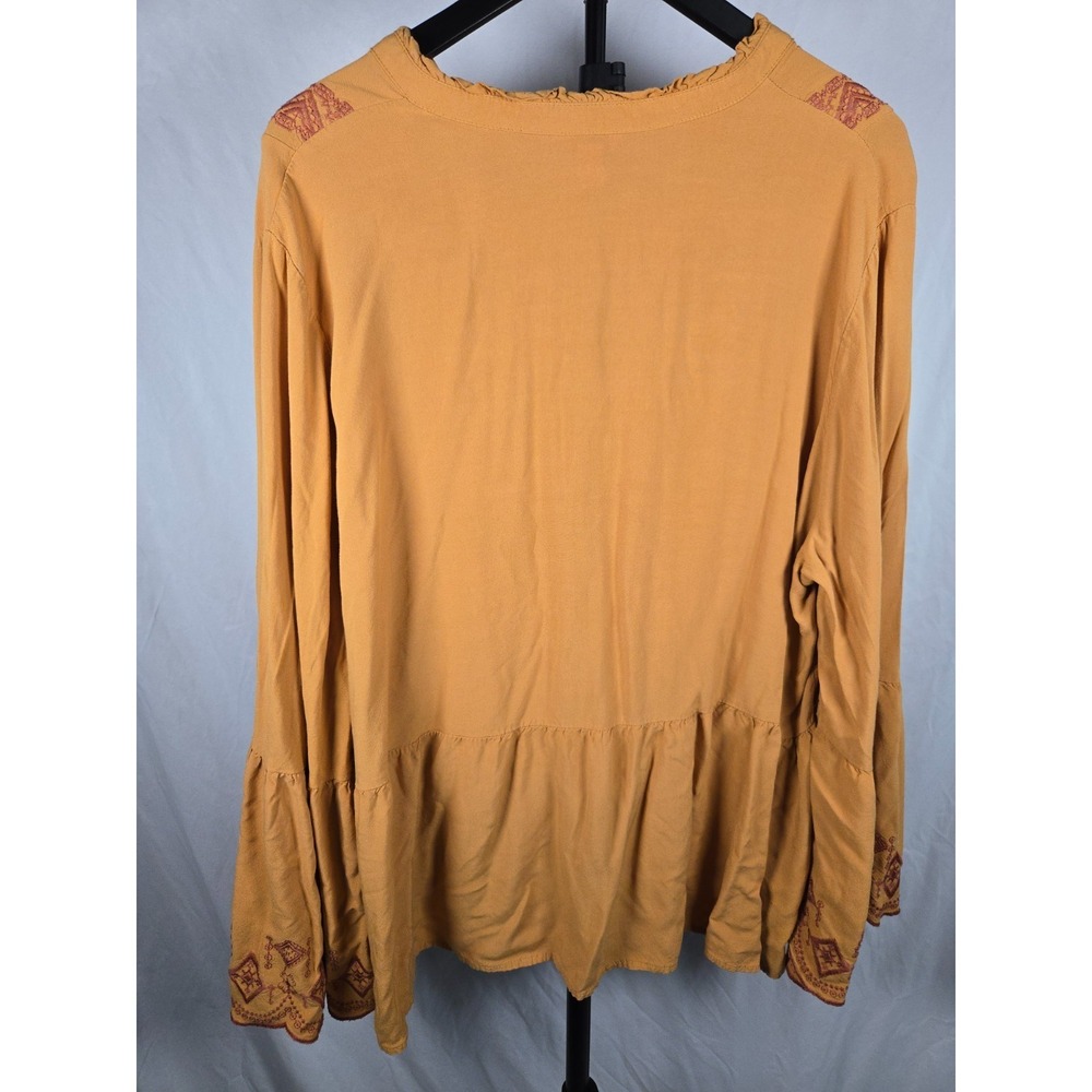 Spiced Orange Boho Embroidered Bell Sleeve Peasant Top Sz 26/28 Floral Hippie - Picture 3 of 15